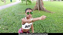 ExxxtraSmall – Cute Tiny Ebony Bounces on Big Cock