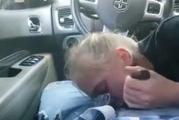 HOMEMADE AMATEUR BLOND SLUT SUCKING BBC IN CAR