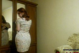 Redhead amateur wife in summer dress with big natural boobs on homemade vid