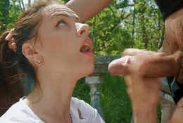 First time messy blowjob outdoor and swallow cum