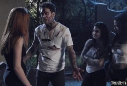 Redhead fucked by her 3 undead friends