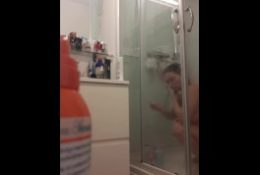SPY CAM in shower thick redhead doing night shower routine