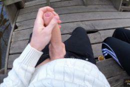 Caught while finish me off! Public handjob by cute teen