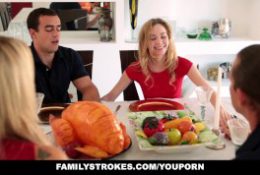 FamilyStrokes – Step Sister Sucks And Fucks Brother During Thanksgiving Dinner